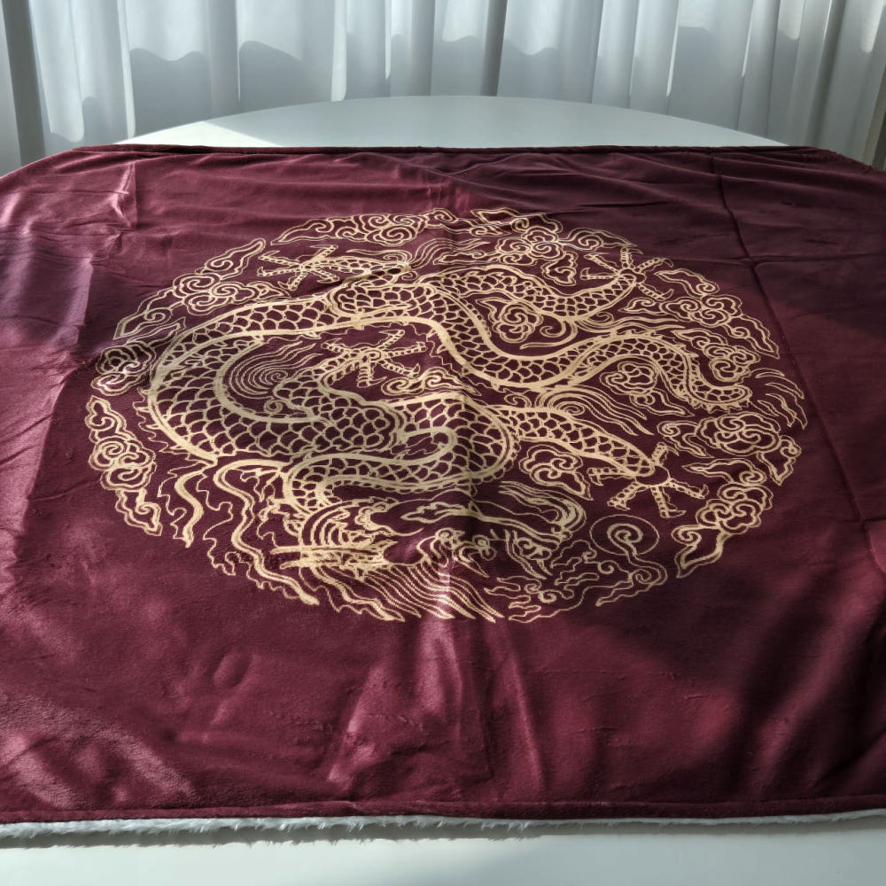 Navy Dragon Embroidered Lap Blanket