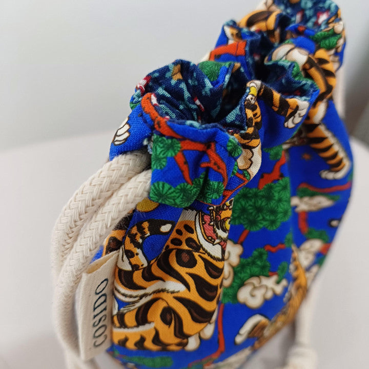 Folk Art Tiger and Magpie Drawstring Pouch