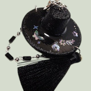 Handmade Korean Traditional Hat Mother-of-Pearl Keyring (Gat-Butterfly Design)
