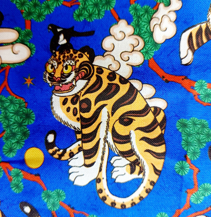 Folk Art Tiger and Magpie Drawstring Pouch