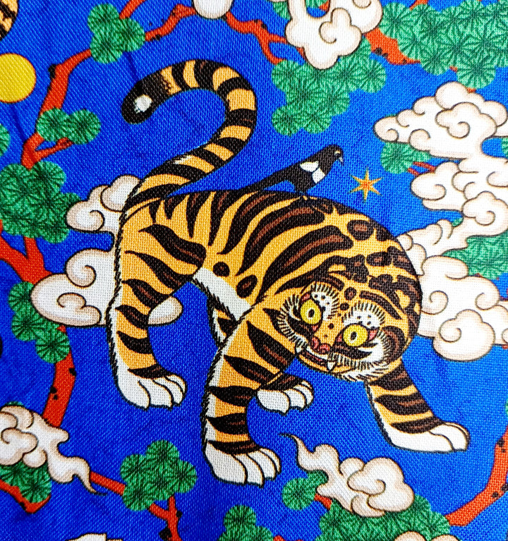 Folk Art Tiger and Magpie Drawstring Pouch